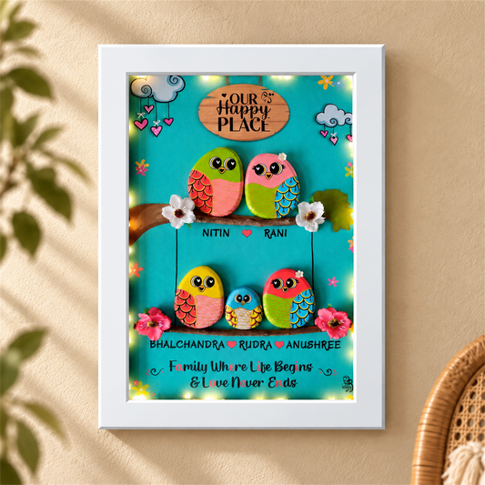 Warmth and Love Pebble Art - white frame