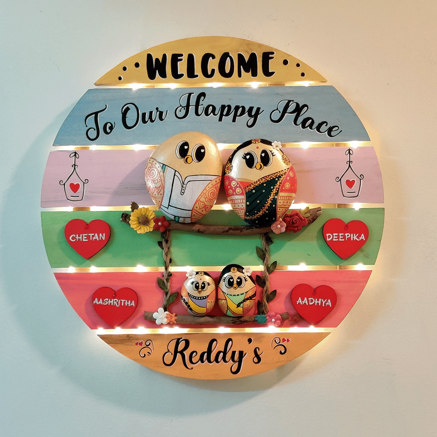 Cheerful Family Pebble Art(15 Inches)